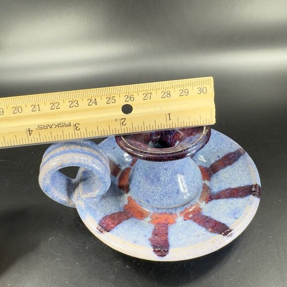 Hand Made Studio Art Pottery Candle Stick Holder Set 2 Multicolor Drop Glaze VTG - Picture 7 of 15